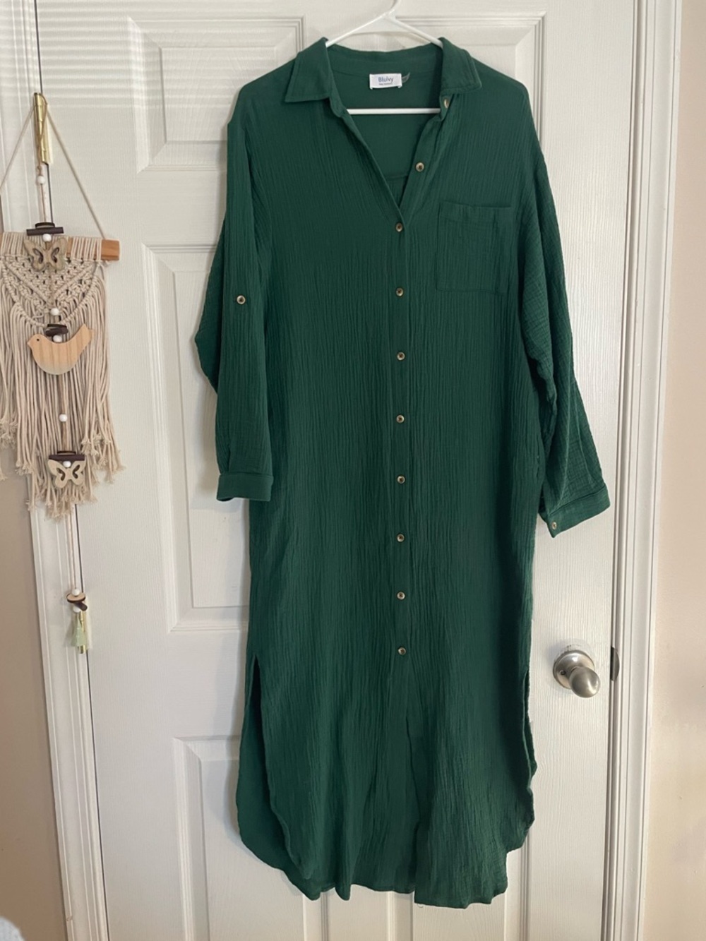 Bluivy Women’s Size Small Button-Front Maxi Shirt Dress in Forest Green